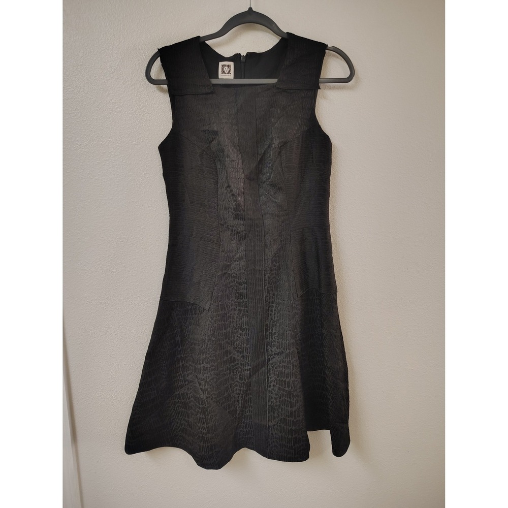 Anne Klein Womens Black Textured Jacquard Snakeskin Fit and‎ Flare Dress Size 6